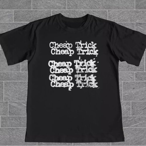 Cheap Trick Hard Rock Band Stacked Logo T-Shirt Short Sleeve Black S-2XL Unisex - Picture 1 of 3